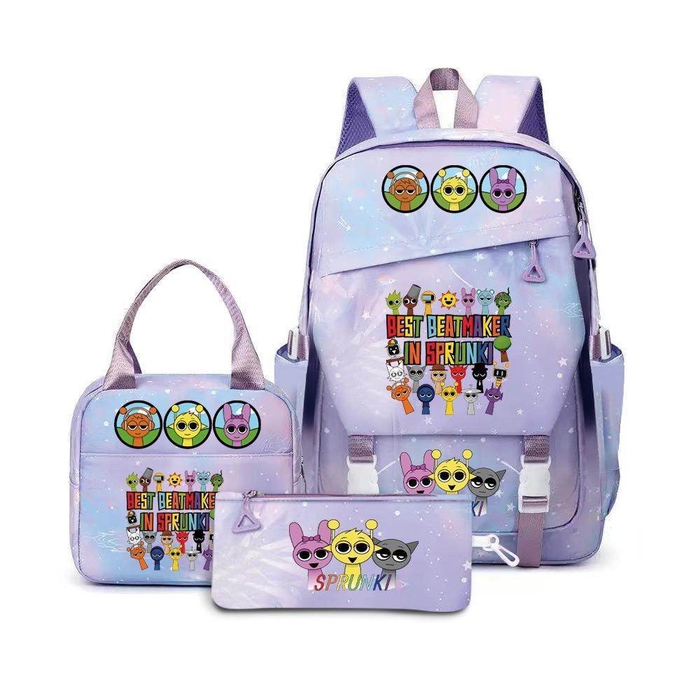 New Rhythm Box Sprunki Music Game Schoolbag Backpack Pencil Case Three-piece Set Student Heat Transfer Backpack D
