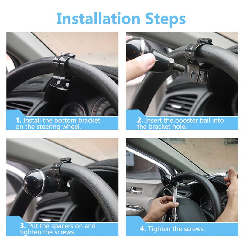 Universal Car Truck Steering Wheel Heavy Duty Spinner Ball Knob Anti Slip Labor-Saving Car Turning Wheel Booster Clip Black