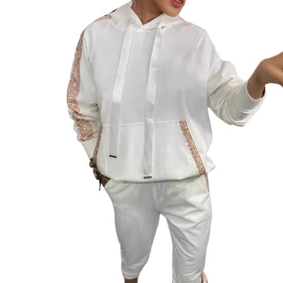 2 Pcs/Set Women Hoodie Pants Suit Long Sleeves with Sequined Pocket Solid Color Top Elastic Waist Trousers Daily Wear Sport Outfit Fall Spring