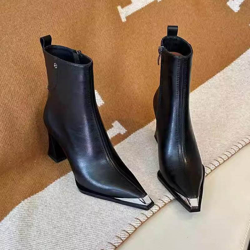 Кожаные массивные женские ботильоны с острым носком на высоком каблуке, сексуальная обувь 2025 года, модные новые туфли-лодочки, зимние туфли-челси Botas De Mujer