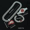 Red Sexy Lip Bite Hip Hop Gold Plated Zircon Alloy Creative Pendant Necklace with Bracelet Watch and Fashion Chains Gift Box Set