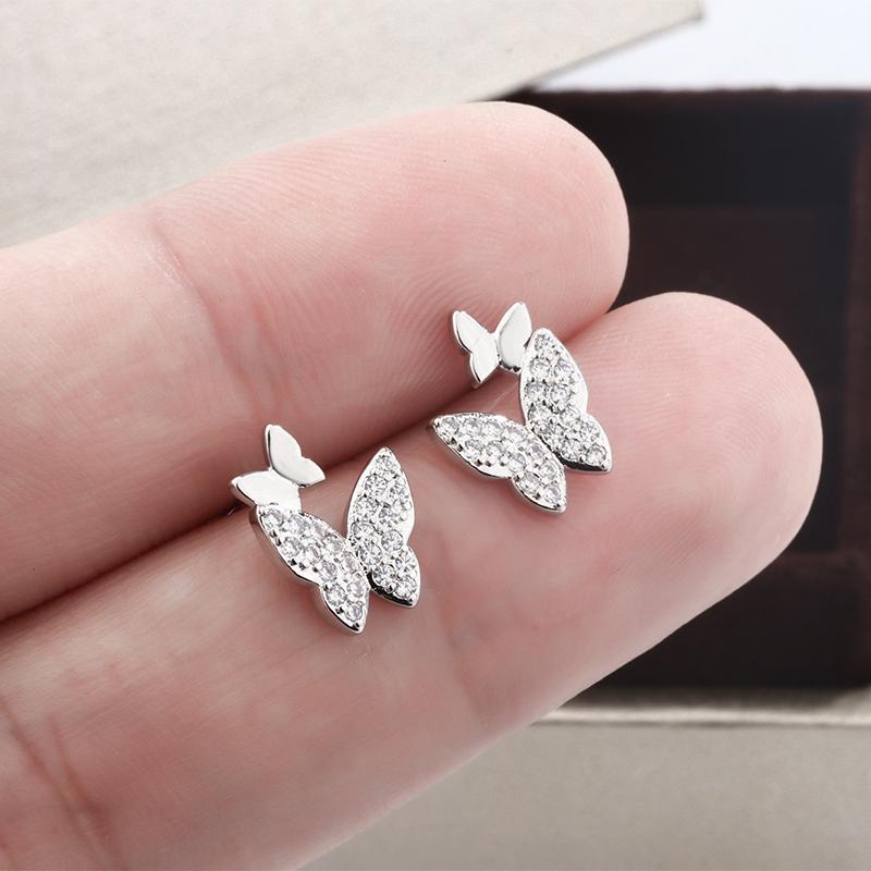 Бабочка Полный Бриллиантовый Пуссеты Дамы Простые Все Темперамент Позолоченные Серьги Маленькие Изысканные Отправить Подруге