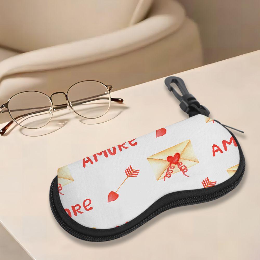 Romantic Love Letter Print Soft Pouch, Sunglasses Case, Portable Spectacle Holder, Cute Valentine Gift Eyewear Accessories for Travel