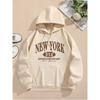 Letter Print Hoodie, Drawstring Long Sleeve Casual Hooded Sweatshirt For Winter & Fall, Women's Clothing
