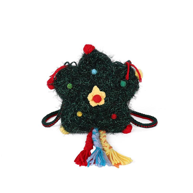 Christmas Tree Apple And Five Pointed Star Knitted Crossbody Bag With Inner Card And Phone Pockets For Daily Use