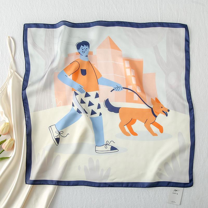 58 CM Summer New Simulation Silk Square Scarf Illustration Artistic Scarf Headband Women'S Decorative Versatile Small Headscarf