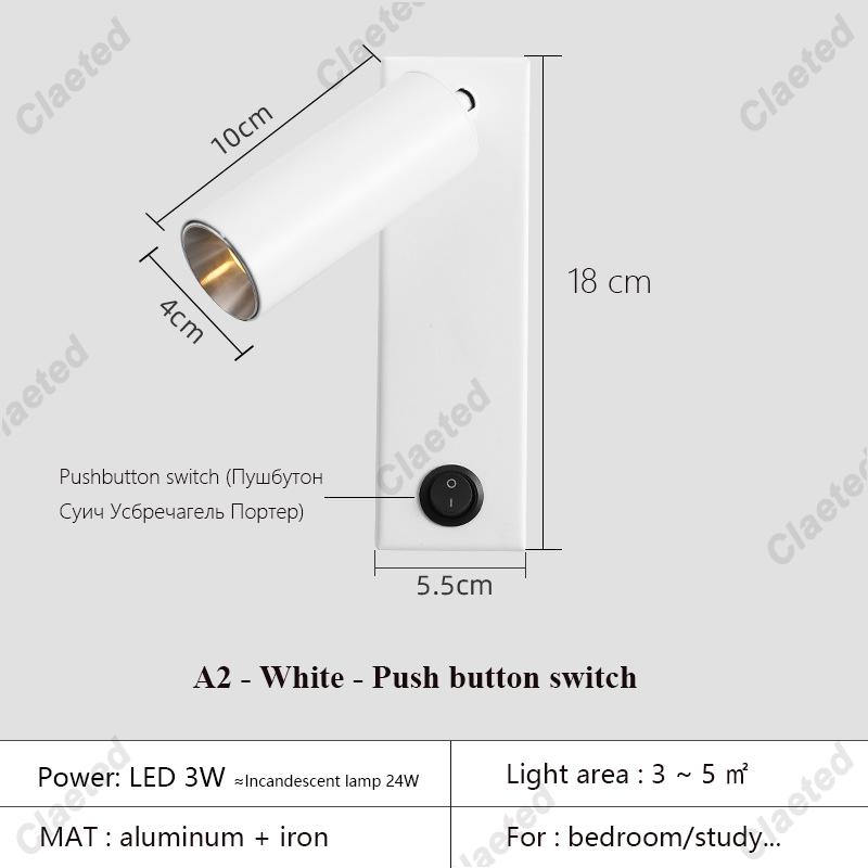 Новый светодиодный настенный светильник бра с выключателем, черный латунный креативный USB-порт, настенный светильник для чтения с точечным светильником 3 Вт для спальни у кровати