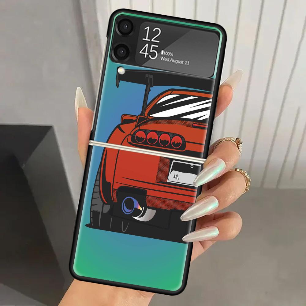 Япония JDM Спортивные Автомобили Комикс Жесткий ПК Чехол Для Телефона Для Samsung Galaxy Z Flip 7 6 5 4 3 Черный ZFlip7 ZFlip6 Flip5 Flip4 Flip3 5G Prin
