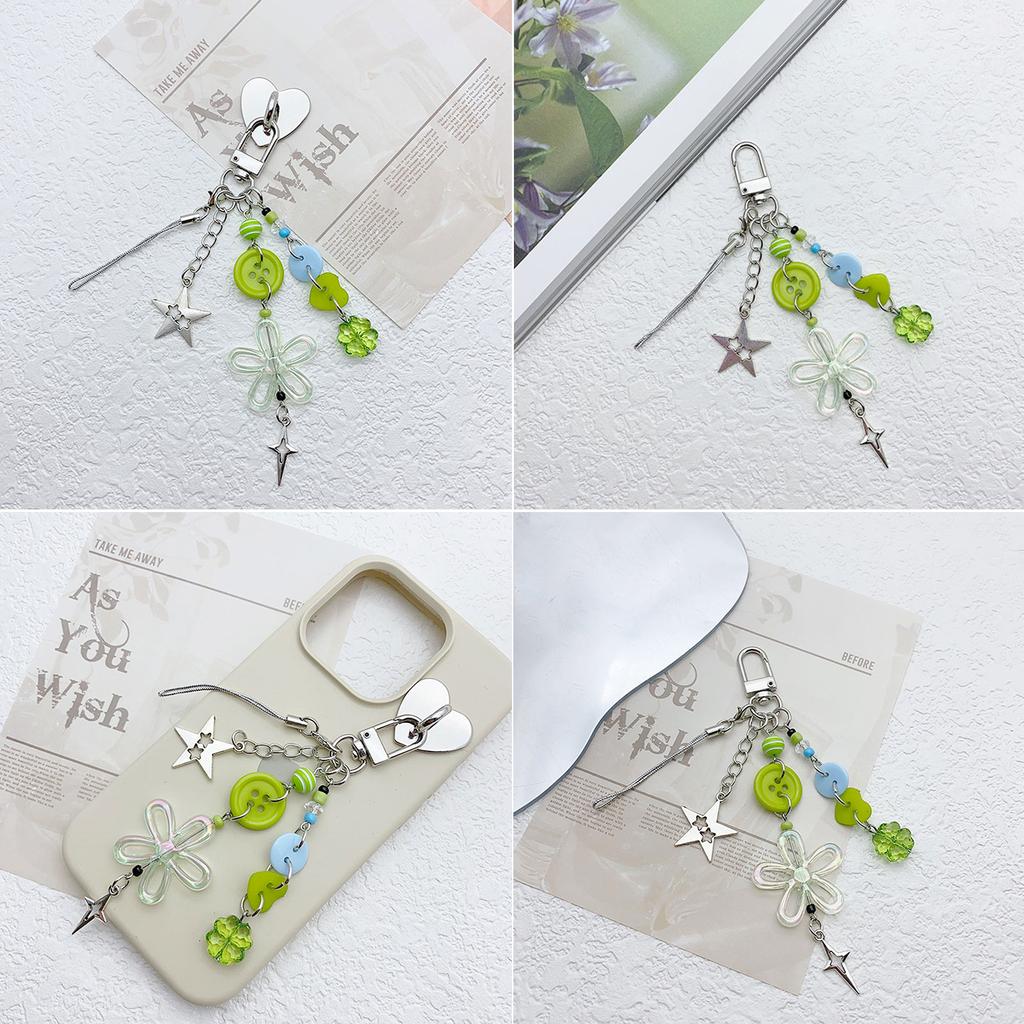 Butterfly Phone Lanyard Four Leaf Clovers Pendant Keychain Flower Beaded Phone Chain Cellphone String Straps for Bag