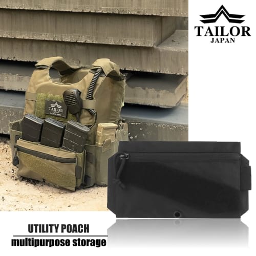 TAILOR JAPAN Utility Velcro Pouch, Airsoft Pouch, Tactical Pouch, Military Pouch, 1000D Nylon (Black)