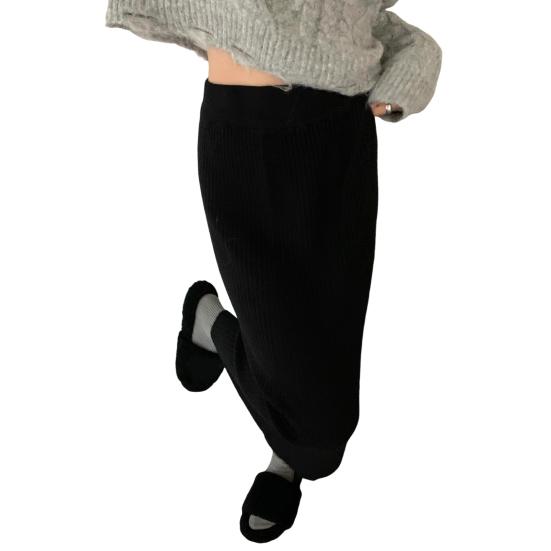 Женская юбка миди с высокой талией, свободного кроя, юбка из рубчатого трикотажа, однотонная, осенне-зимняя, прямого кроя, универсальная для повседневной носки