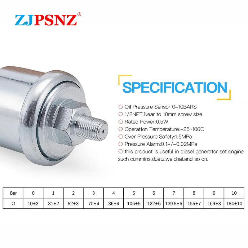 Датчик давления масла VDO 1/4NPT 1/8NPT 10MM 13MM Универсальный 0-10 Бар Нержавеющая сталь Резьбовая пробка Датчик давления с сигнализацией Универсальный