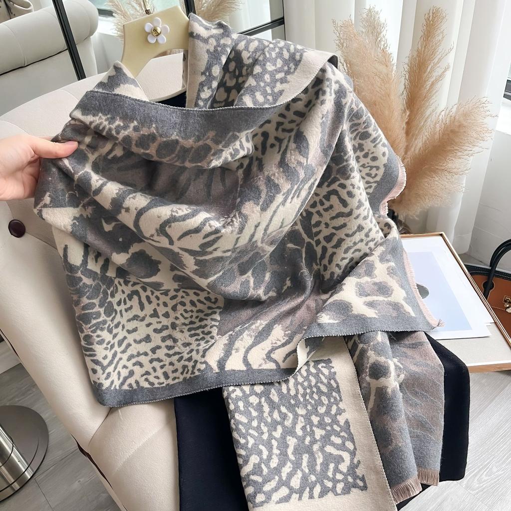 Air-Conditioned Room Shawl Scarf Female Leopard Print Scarf Imitation Cashmere Warm Long Scarf Cape
