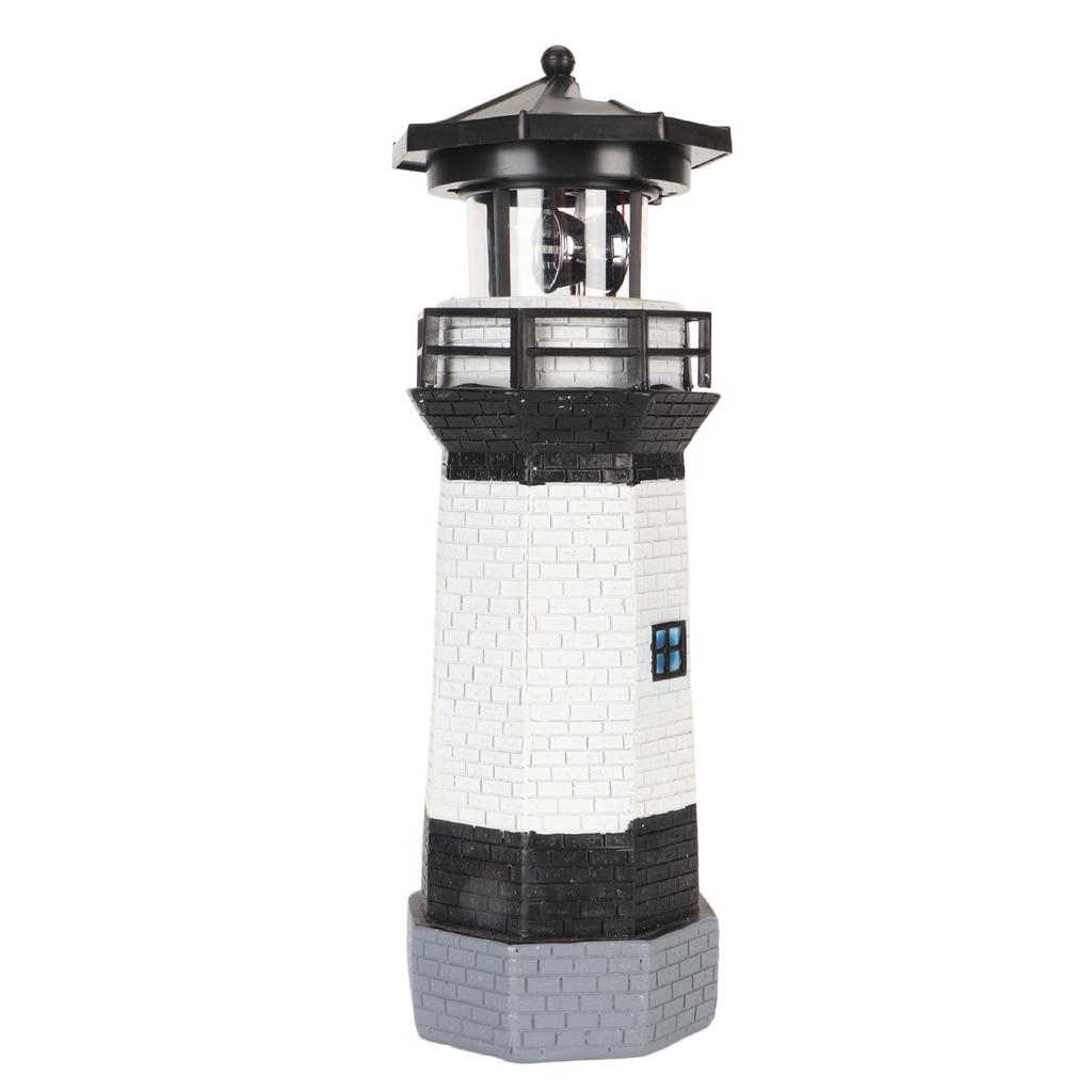 Solar Lighthouse 360 Degree Rotating Lighthouse Decoration Fadeless Resin LED Garden Lighthouse for