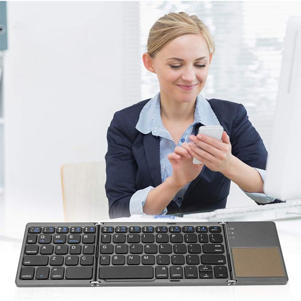 Foldable Bluetooth-Compatible Keyboard with Touchpad Rechargeable Wireless Folding Keyboard Tri-Folding for Android/IOS/Win/HMS