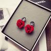 Flower Stud Earrings Classic Water Drops Crystal  Red Rose Earring For Women Jewelry Bijoux