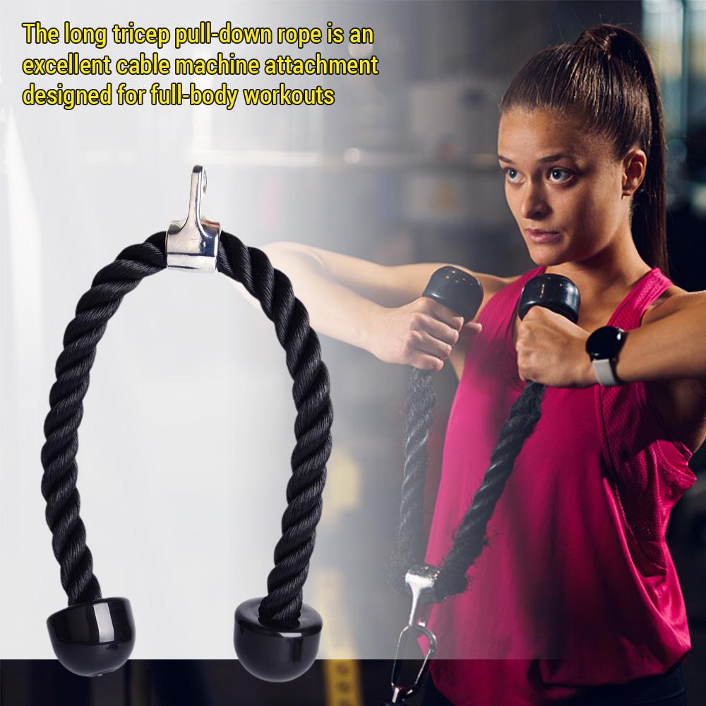 Gym Cable Machine Attachment Set Triceps Pull Down Rope with Resistance Bands Handle and Carabiner Fitness Equipment