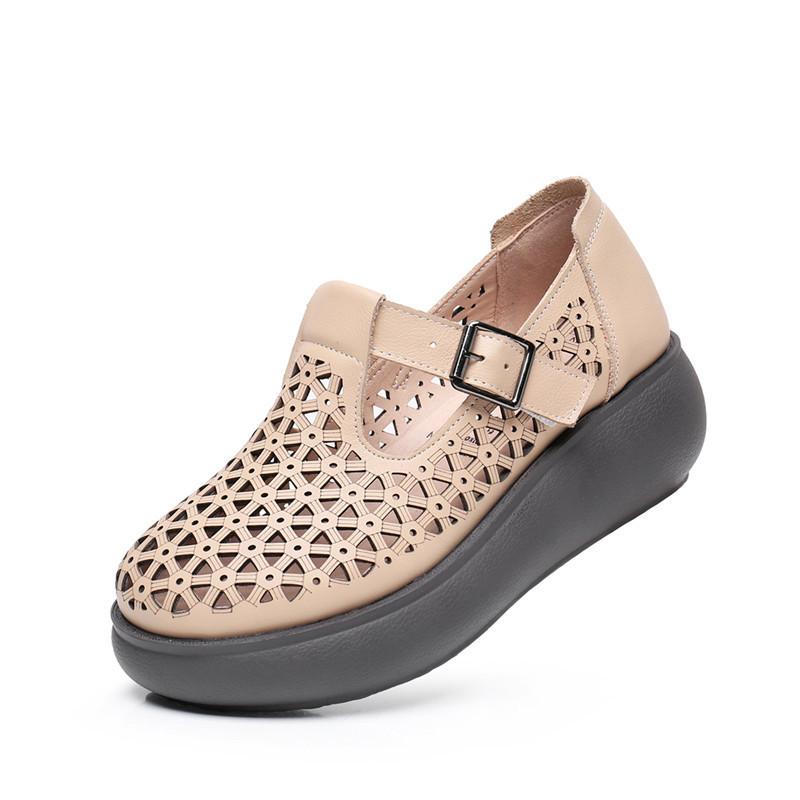 Женские сандалии из натуральной кожи с закрытым носком, летние сандалии на платформе с открытым носком, женская обувь ручной работы на танкетке для отдыха