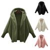 Women's Autumn/Winter Fashion Solid Colour Long Sleeve Plush Warm Hooded Jacket