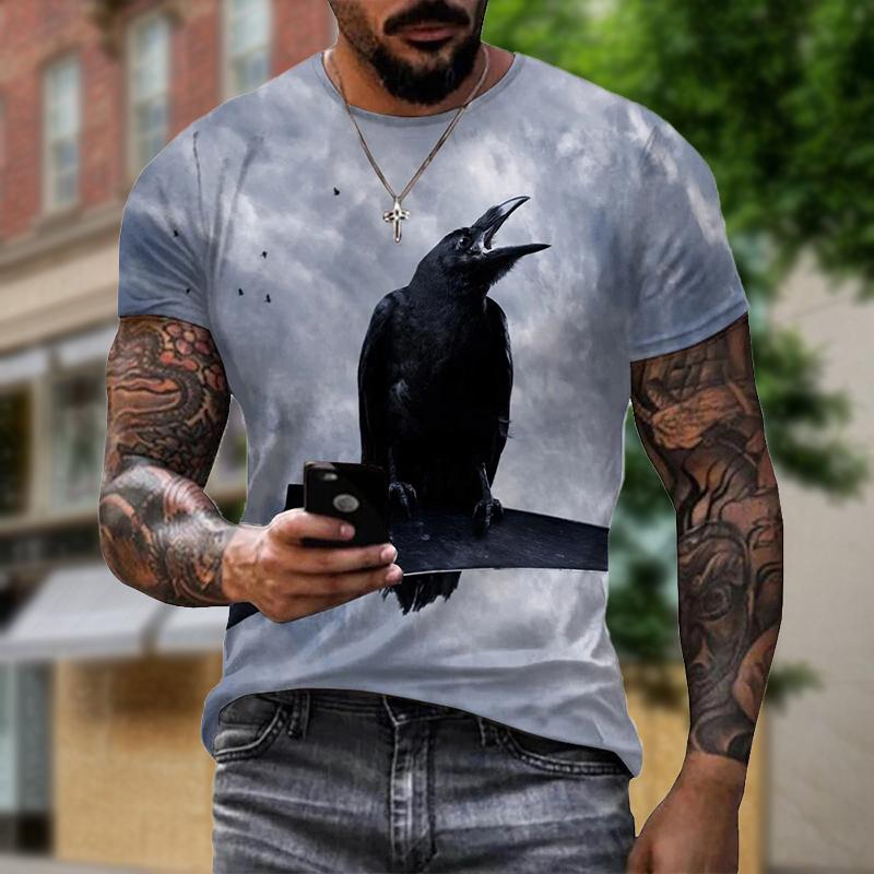Raven Bird 3D Creative Animal Design Print Summer Men T Shirts Fashion Harajuku Daily Sportswear Casual Street Short Sleeve Tops