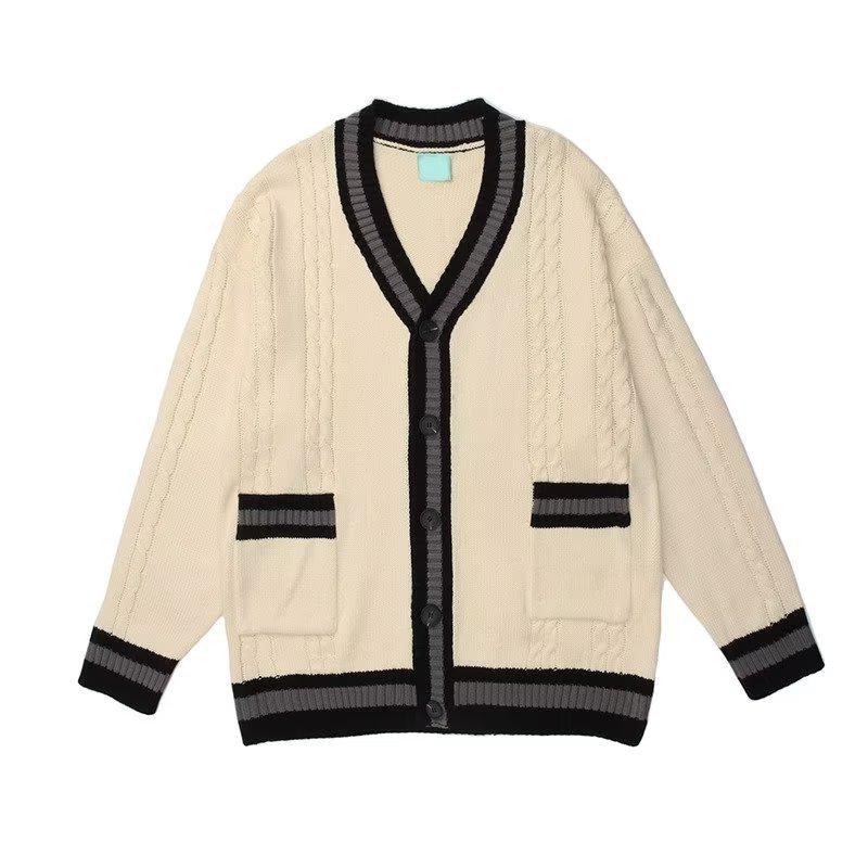 Мужской вязаный кардиган с V-образным вырезом в стиле ретро - Коллекция Осень 2022, Универсальный свободный топ с длинным рукавом