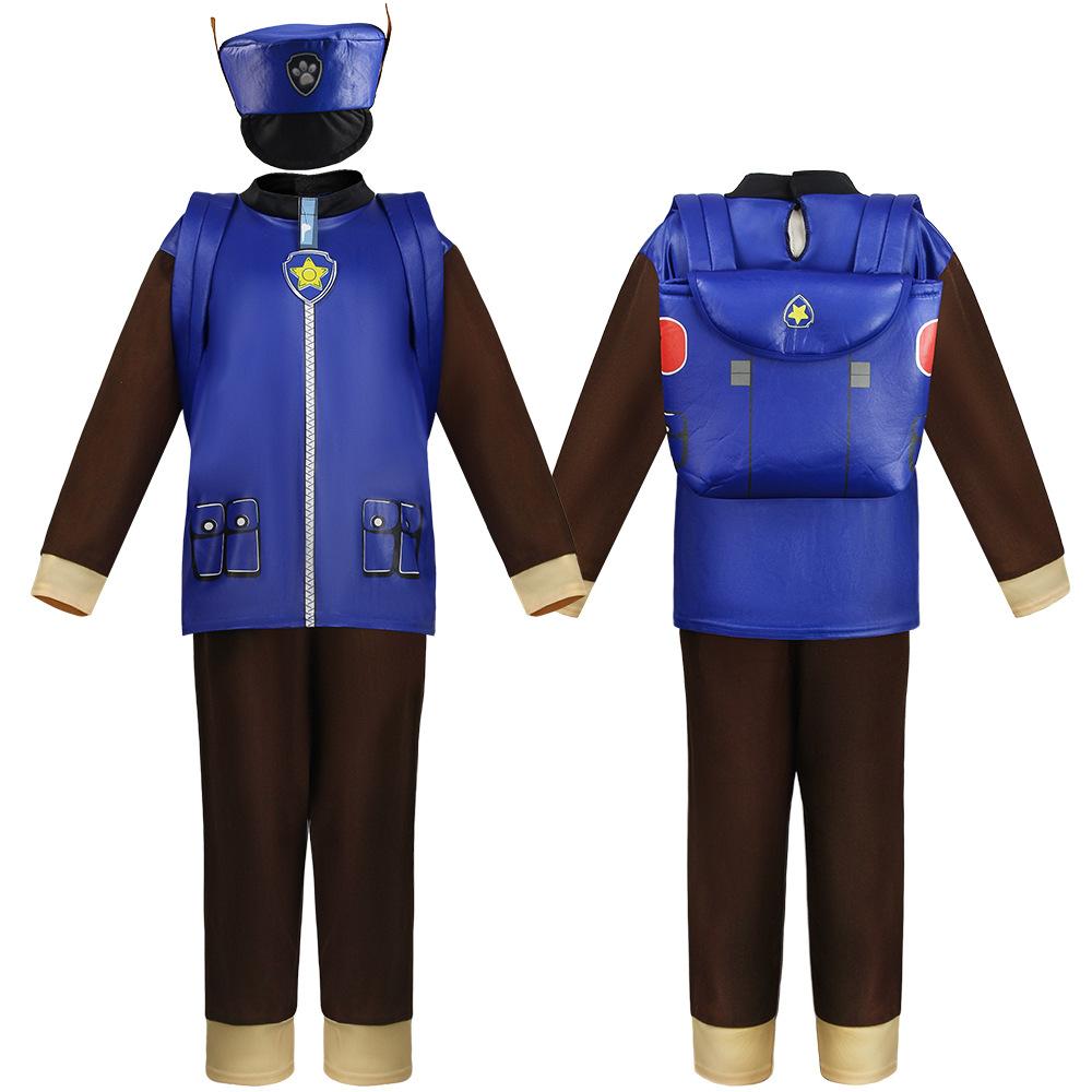 PAW Patrol Dog Costume for Kids, Chase Marshall Cosplay Outfit for Children's Day Party Dress Up Halloween Role Play Set