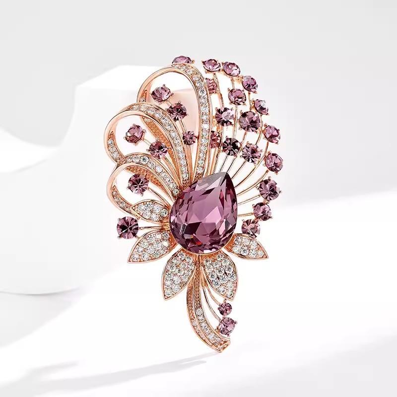 Retro Beautiful Also Flower Brooch High-End Women'S Exquisite Fashion Crystal Brooch Niche Design Pin With Jewelry