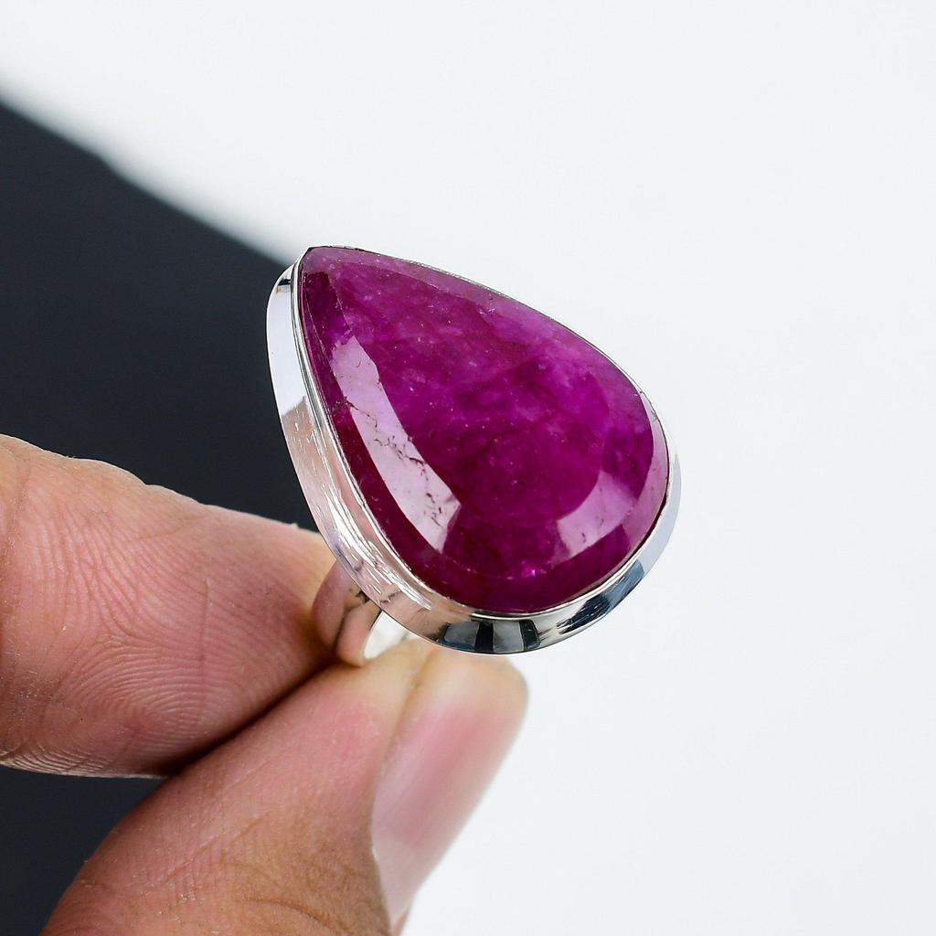 Изящное регулируемое кольцо из серебра 925 пробы с рубином из кашмира — подходит для размеров США от 6 до 11 — украшения ручной работы в стиле бохо для женщин и мужчин, подарки из ватных палочек