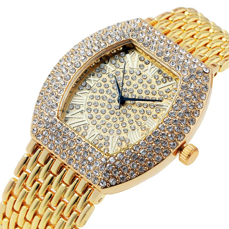 Модные женские часы с римским узором, инкрустированные бриллиантами, женские часы в форме винной бочки, женские кварцевые часы