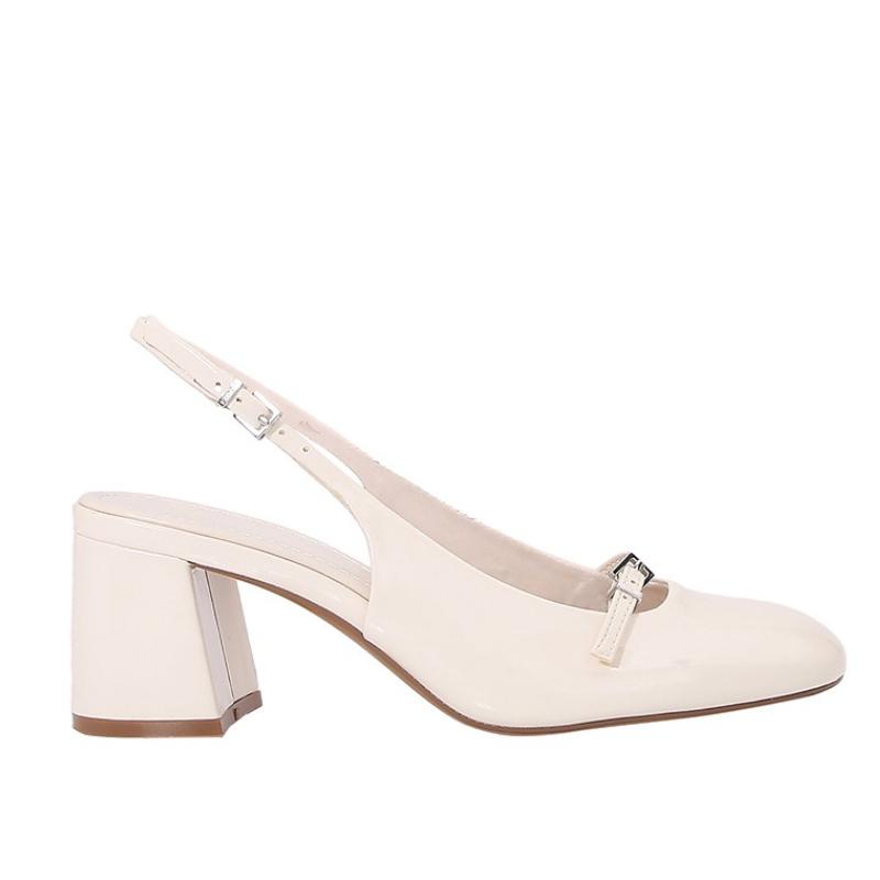 Fashion Round Toe Buckle Back Strap Women Sandals High Quality Patent Leather Hoof Heel Mary Jane Shoes Fashion Comfort Plus Size Shoes