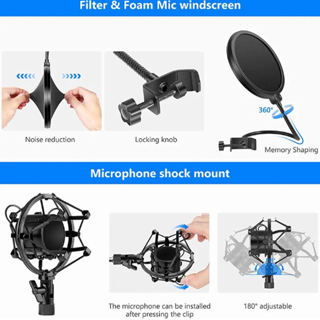 Condenser Microphone Set Multi-purpose Streaming Microphone Kit Sound Card Microphone Stand