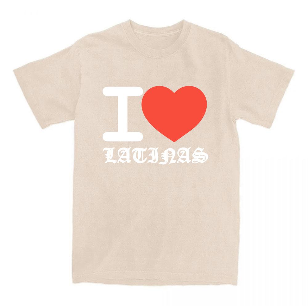Футболка I Love Latinas с принтом Саши Кебла Короткий рукав Повседневная футболка Круглый вырез Модная Унисекс Уличная одежда