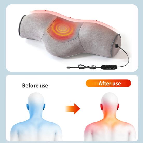 Массажная подушка для защиты шеи, горб, 3-в-1, массажная подушка для тракции, подогреваемая подушка из пены с эффектом памяти для облегчения боли, для использования дома, в общежитии