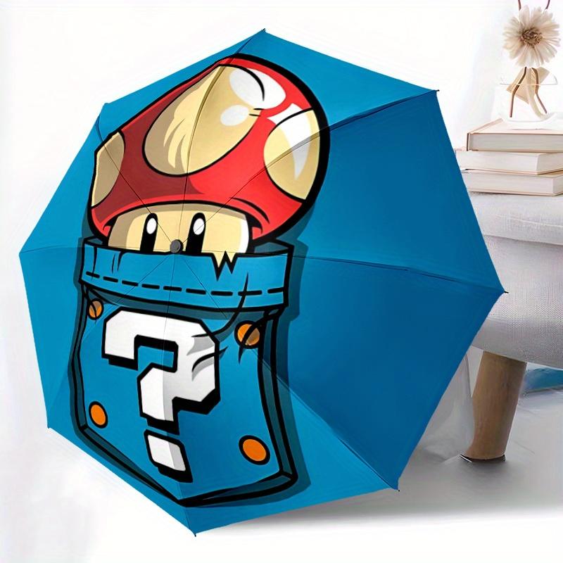 Mario Mushroom Mystery Automatic Folding Umbrella - Lightweight, Retractable Design with 8-Rib Durability, Perfect for Outdoor Adventures, F