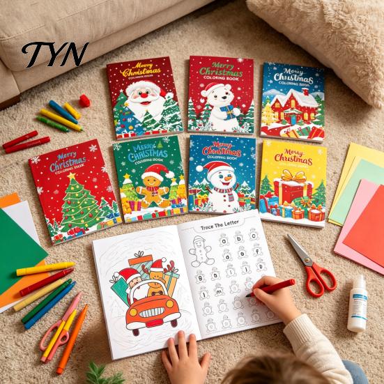 Thick Paper Coloring Book for Markers 8PCS Christmas Themed Book, Educational Activities Thickened Stocking Stuffers Kids Craft Supplies,