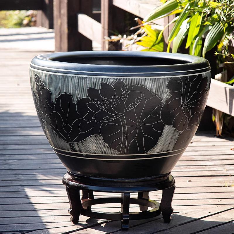 Jingdezhen Large Ceramic Goldfish & Water Lily Bowl for Courtyard