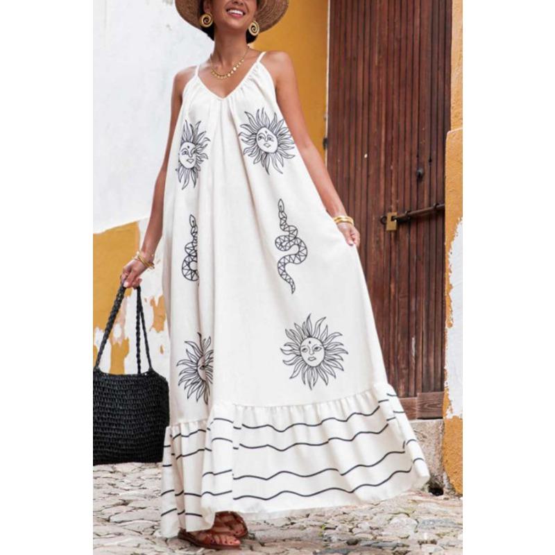 YYFS Women's Fashion Summer Spring Sleeveless V-Neck Loose Waistline Casual Dresses