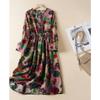 Real Spring New Literary Loose Cotton and Linen Printed Long-sleeved Dress Women's Medium and Long Models