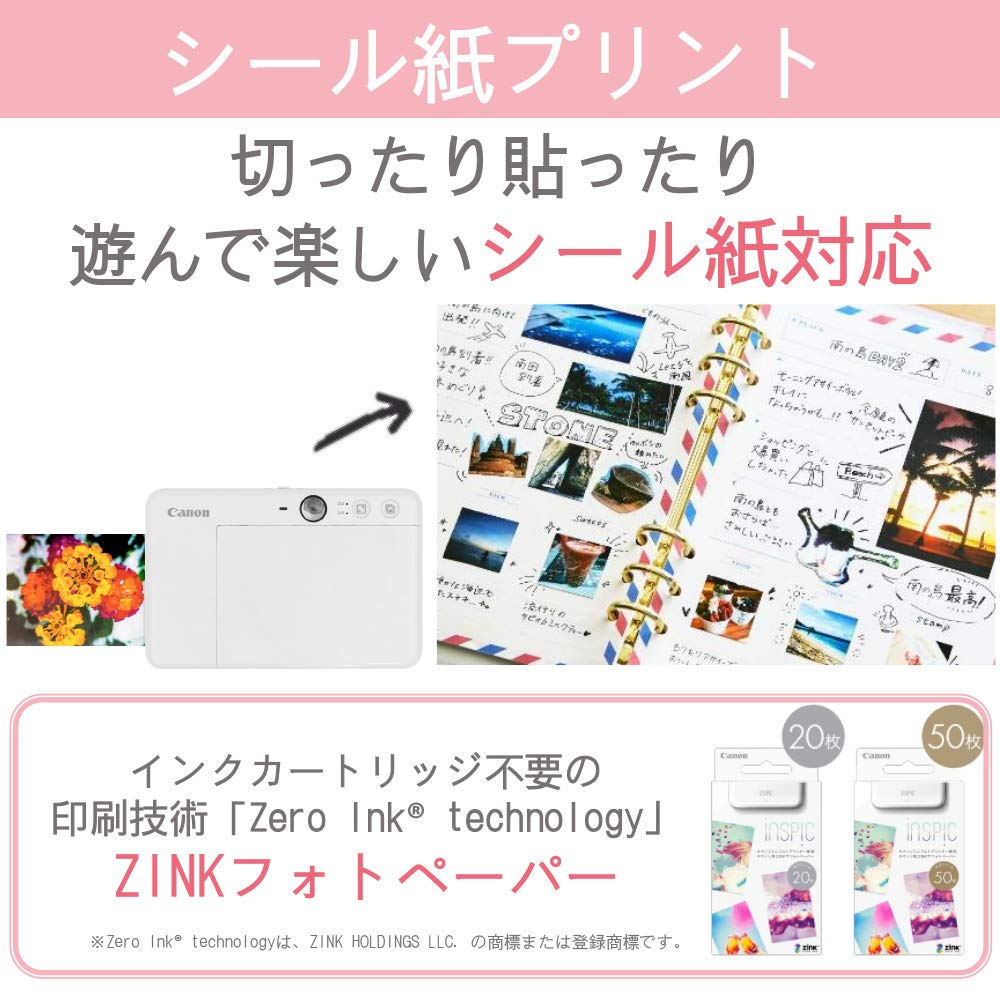 Canon Instant Camera Smartphone Printer iNSPiC Pearl White ZV-123-PW