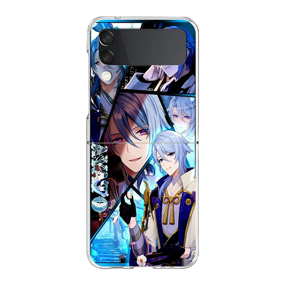 Чехол для телефона Samsung Galaxy Z Flip 3 4 5-кратный жесткий корпус из ПК для Galaxy Z Flip 3 5 прозрачный чехол Genshin Impact Ayato Wanderer