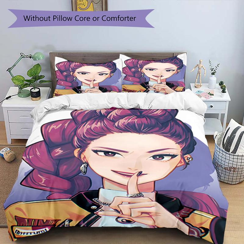 3pcs KPop Demon Hunters RUMI6 Design Cover Set - HD Printed Bedding with 1 Cover and 2 Pillowcases - Perfect for Home and Dorm Decor