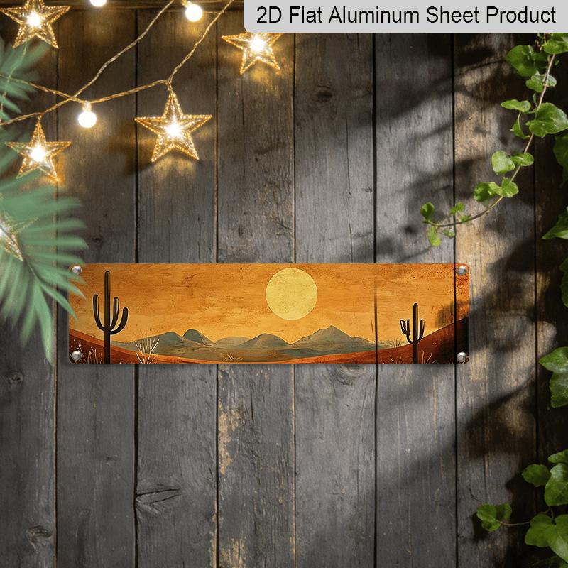 1pc 2D Flat 4X16 Inch Aluminum Metal Signs Tranquil Desert Sunset Metal Wall Art for Enhancing Bedroom Ambiance and Living Room Aluminum Decorative