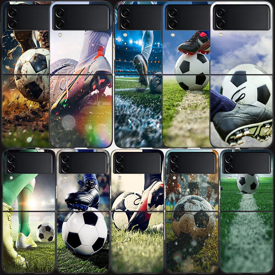 Football Field Phone Case For Samsung Z Flip 7 6 5G Galaxy Z Flip 5 4 3 Black Hard Cell Cover Luxury PC Shell Coque