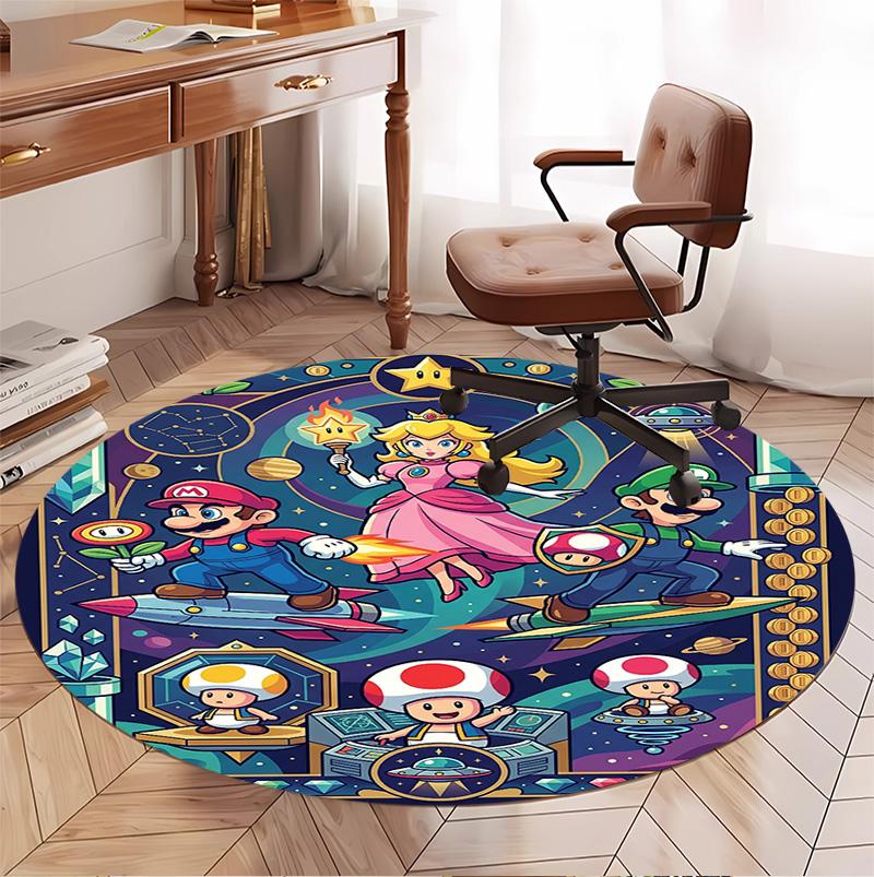 Princess Peach Toadstool Pattern Round Rug, Indoor/Outdoor Mat, for Picnic, Gameroom, Bedroom, Office, Living Room, Home Decor Carpet, Birthday Gift