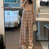 Women Pink Pants Spring Autumn Vintage Plaid High Waisted Pant Woman Elegant Trousers Famale Zipper Stright Pants
