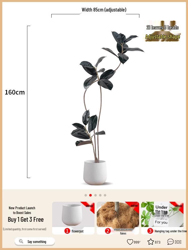 Роскошное искусственное дерево Фикус Эластика Черное Золото: Комнатное украшение и напольное украшение