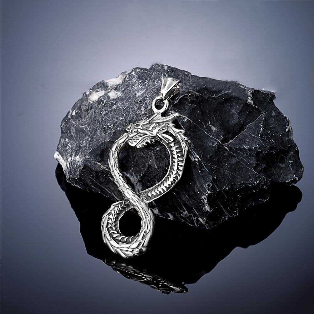 Norse Vikings Dragon Necklaces Men Retro Infinity Symbol Pendant Mix Gold Color Stainless Steel Ouroboros Amulet Hip-hop Jewelry