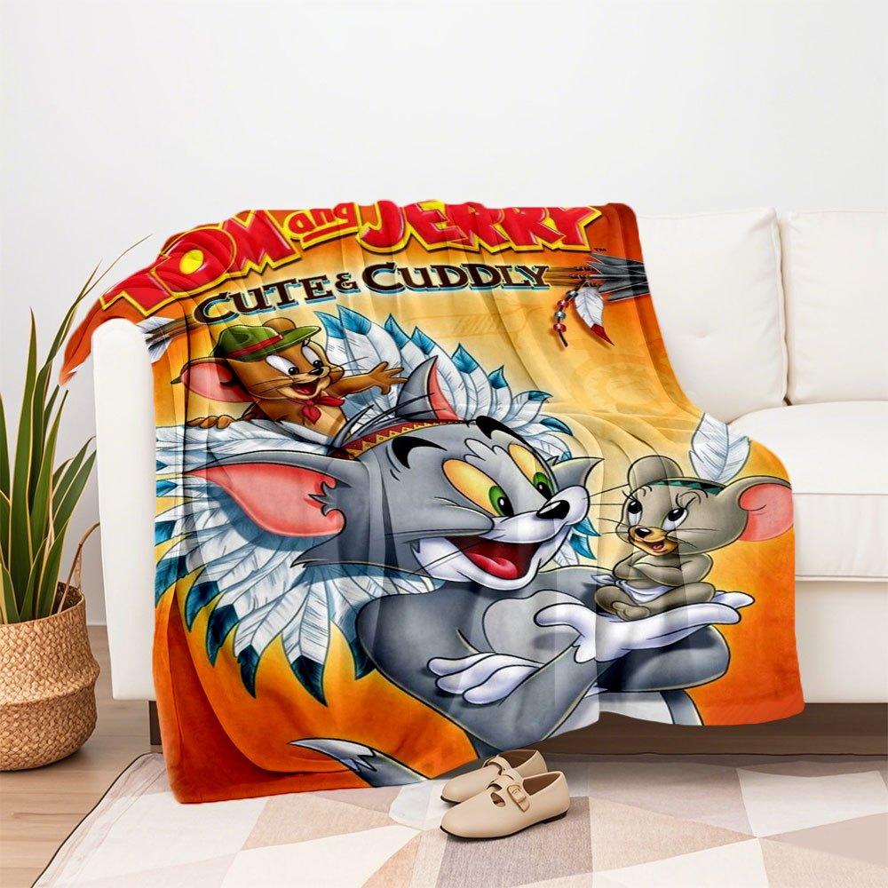 Tom & Jerry Cute & Cuddly Native American Tom & JerryBlanket Flannel Throw Blanket for Sofa, Bed, Travel, Camping, Office