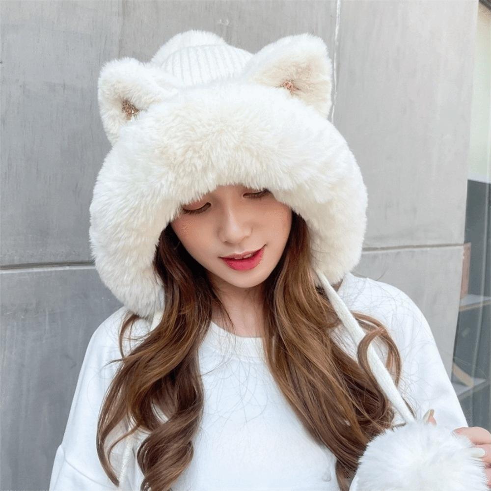 Fluffy Cat Ears Beanie Cartoon Ear Protection Hat Fashion Winter Plush Hat  Children