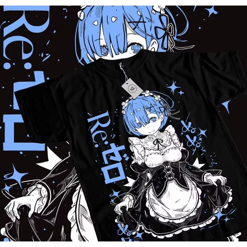 Унисекс Футболка с принтом Рем Re Zero На груди Унисексга Печатная футболка с коротким рукавом Повседневная Аниме Мерч Топы